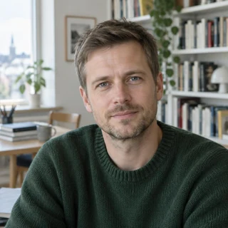 AI-genererat porträtt för den fiktiva profilen Jonas Bergström